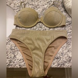 Size Small Triangle Bikini set in gold sparkle